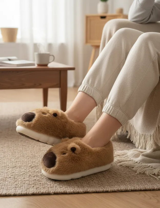 Pantufla De Capibara Dama Peluche Invierno Animalito Moda
