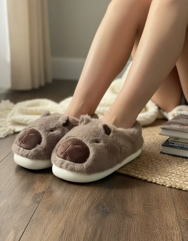 Pantufla De Capibara Dama Peluche Invierno Animalito Moda