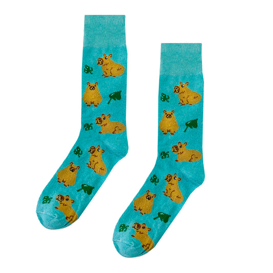 Calcetines Divertidos "Capibaras Con Hojas"