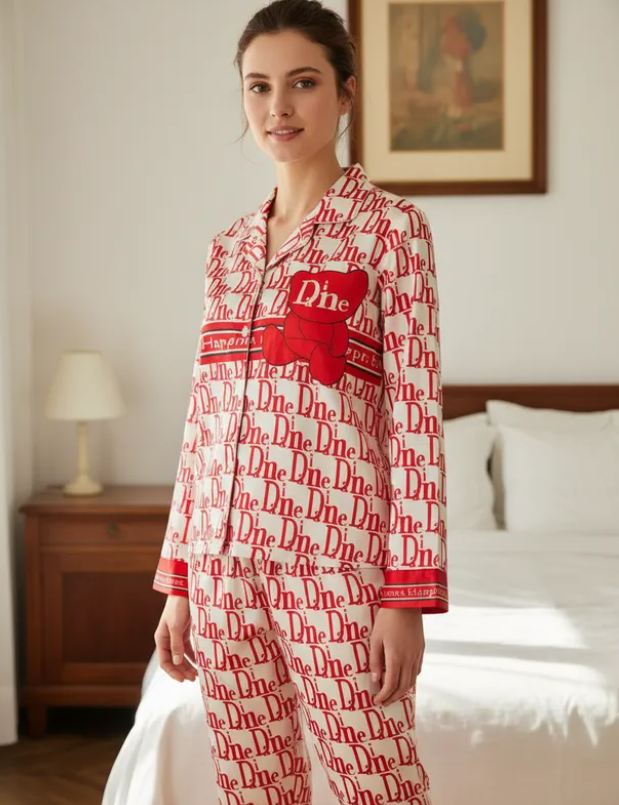 Pijama Dama Botones Satín Pantalón Y Camisa Moda Elegante Diseño de Osito