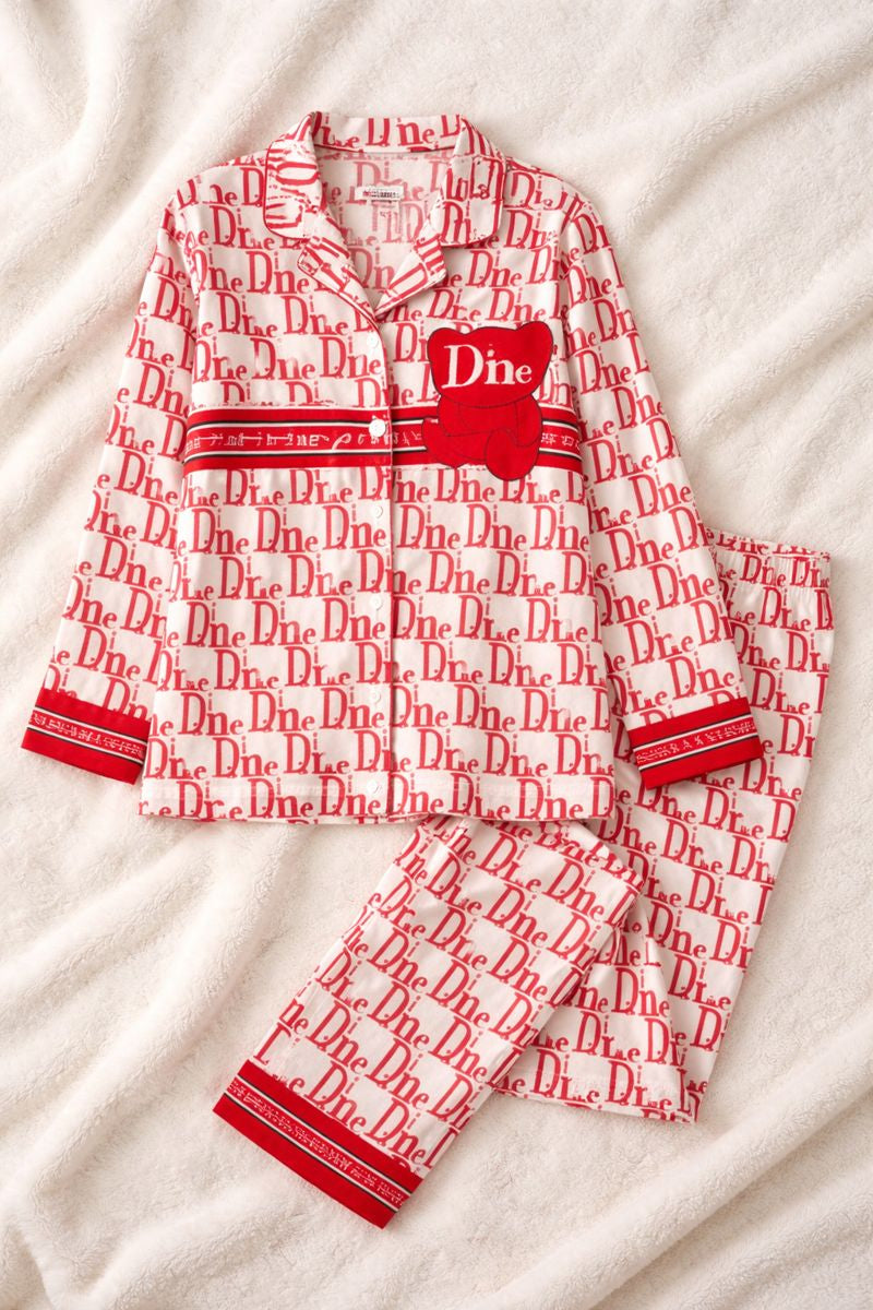 Pijama Dama Botones Satín Pantalón Y Camisa Moda Elegante Diseño de Osito