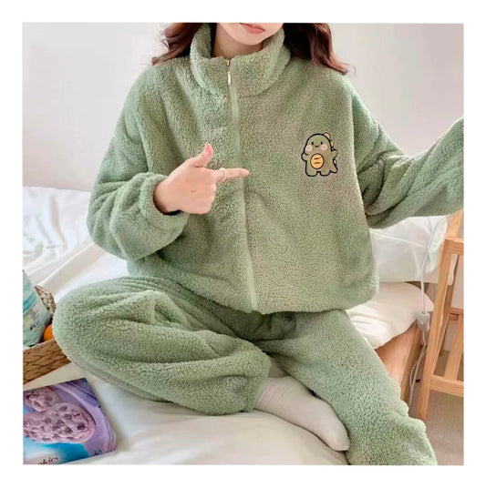 Pijama Afelpada Dama Caricaturas Con Cierre "Dinosaurio"