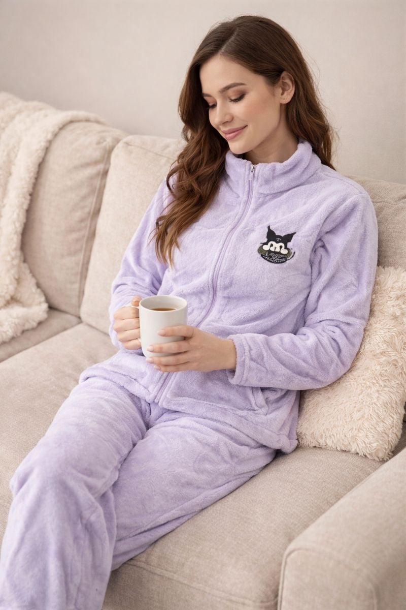 Pijama Afelpada Dama Moda Calientitas Polar Pantalón Y Suéter Diseño De Kuromi