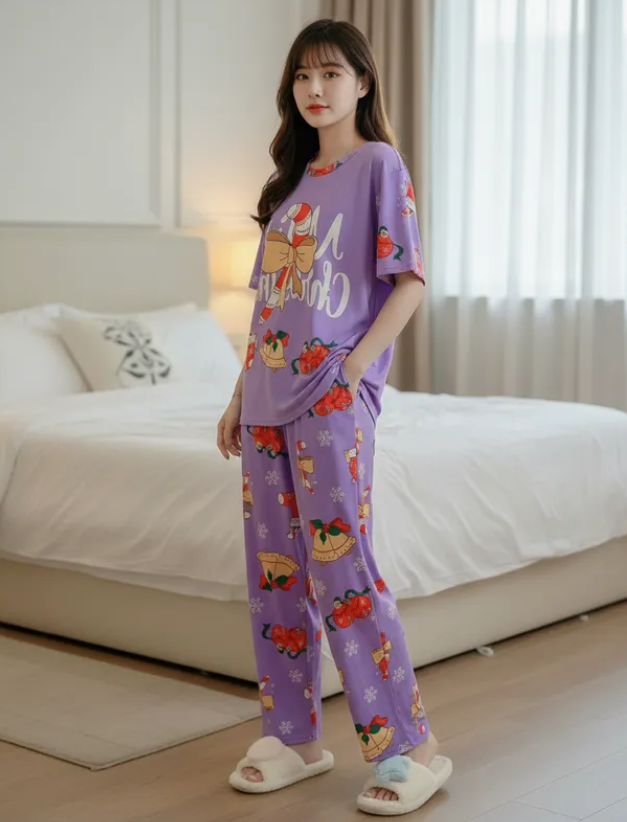 Pijama Navideña Dama Bata, Playera, Pantalón Y Short Moda Diseño De Bastones
