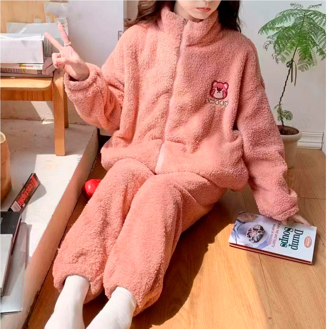 Pijama Afelpada Dama Osito Rosa  Moda Calientitas Polar Pantalón Y Suéter