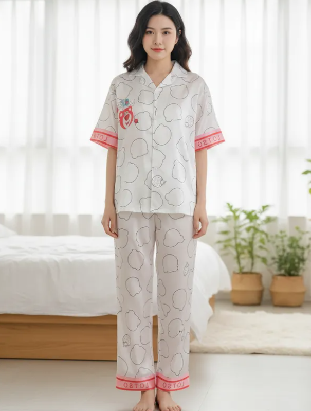 Pijama Dama Botones Satín Pantalón Y Camisa Moda Elegante Diseño de Lotso