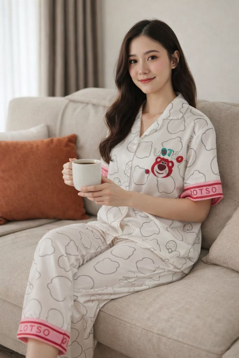 Pijama Dama Botones Satín Pantalón Y Camisa Moda Elegante Diseño de Lotso