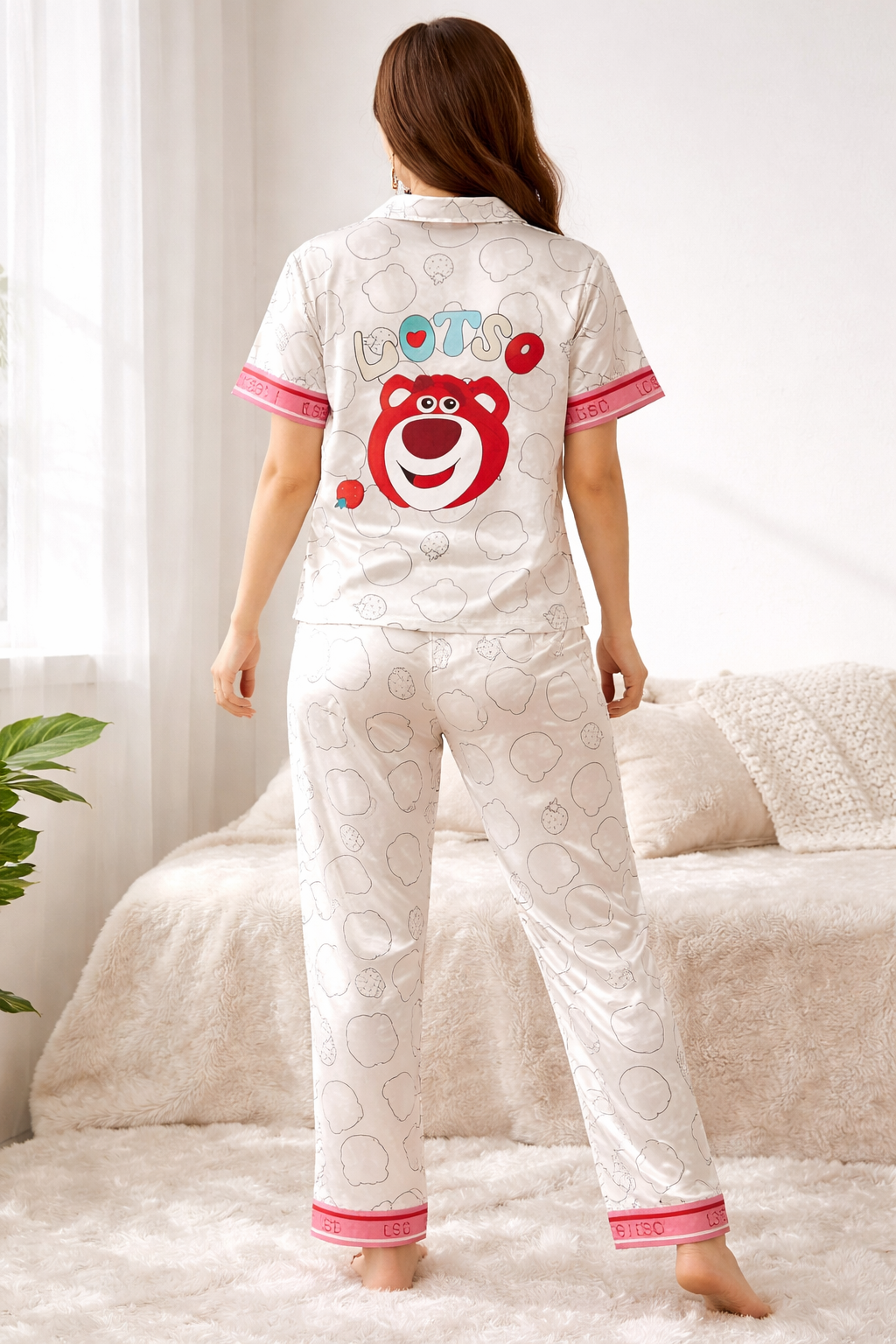 Pijama Dama Botones Satín Pantalón Y Camisa Moda Elegante Diseño de Lotso