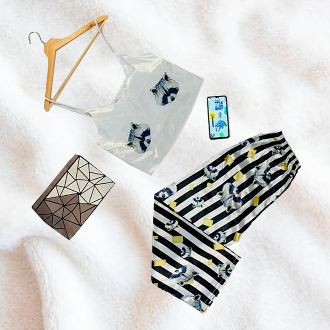 Pijama Mujer Top/Pantalón Frescas Moda "Mapaches Caritas"
