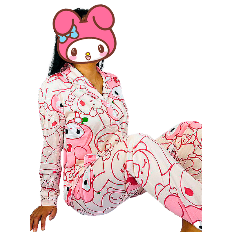 Pijamas Dama Botones Caricaturas / Camisa, Pantalón (Calcetas De Regalo)