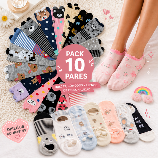 Calcetas Orejitas Mujer 3D Animalitos Algodón Cute 10 Pares