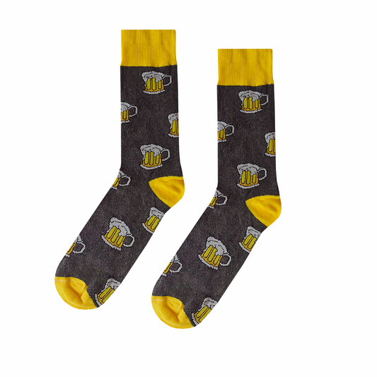Calcetines Divertidos "Tarros De Cerveza" Color Gris / Amarillo