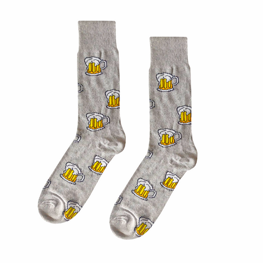 Calcetines Divertidos "Tarros De Cerveza Color Gris"