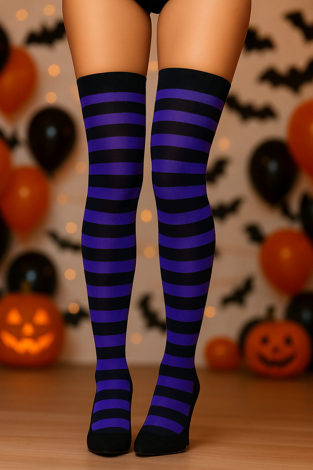 Medias Halloween Diseño De "Rayado Morado Con Negro"