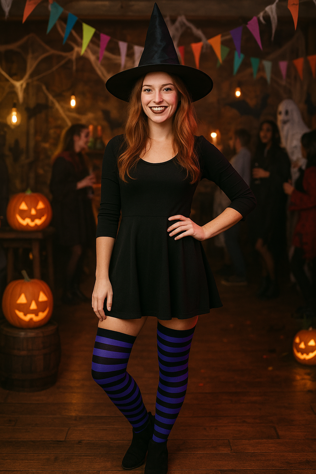 Medias Halloween Diseño De "Rayado Morado Con Negro"