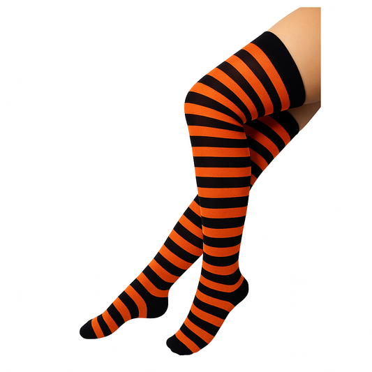 Medias Halloween Diseño De "Rayado Naranja Con Negro"
