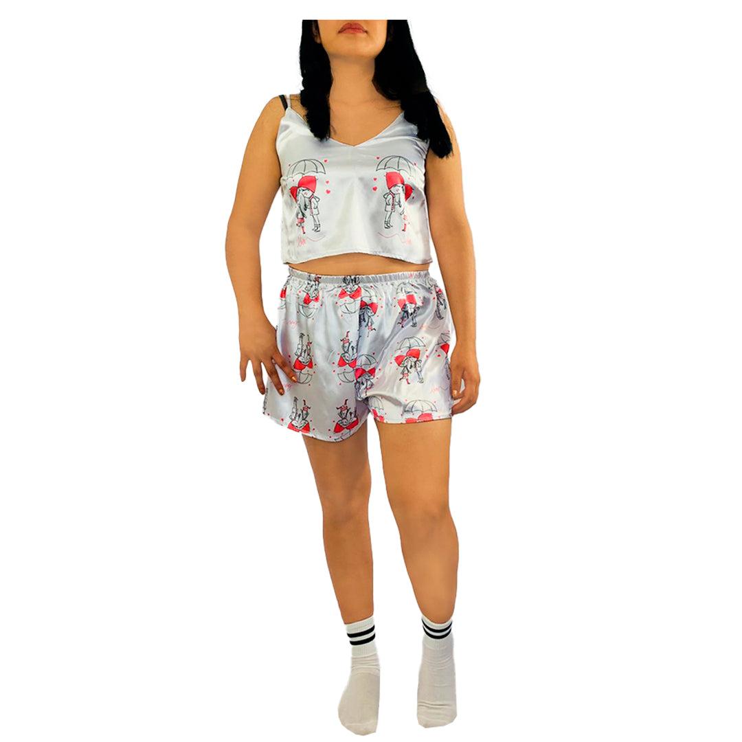 Pijama Mujer Top/Short Frescas Moda "Pareja Con Sombrilla"