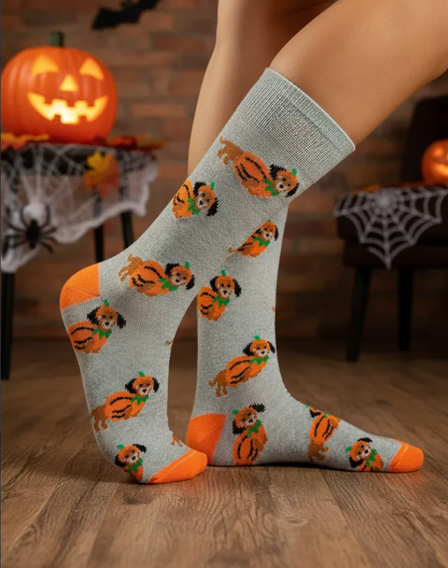 Calcetines Halloween "Perro Salchicha Calabaza"