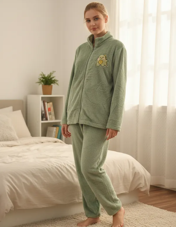 Pijama Afelpada Dama Dinosaurio  Moda Calientitas Polar Pantalón Y Suéter