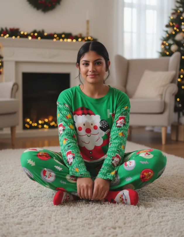 Pijama Navideña Santa Claus Happy Mujer Moda Pantalón, Playera Y Calcetas