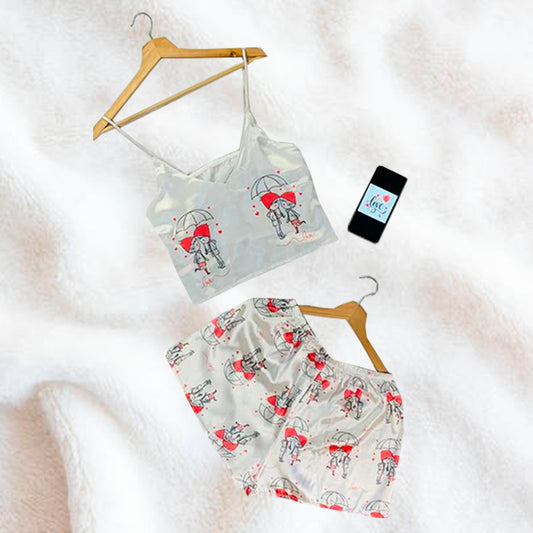 Pijama Mujer Top/Short Frescas Moda "Pareja Con Sombrilla"