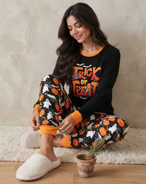 Pijama De Halloween/ Día De Muertos Mujer Térmica Moda Letras Trick or Treat