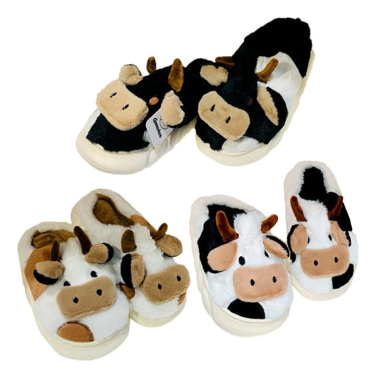 Pantuflas Diseño De Vaca Peluche Confort Invierno Suaves Moda