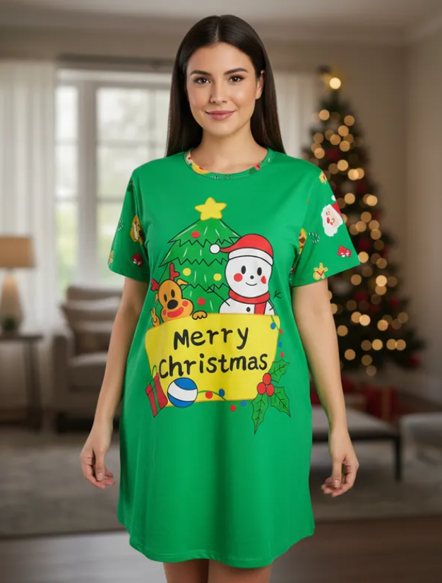 Pijama Navideña Dama Bata, Playera, Pantalón Y Short Moda Diseño De Merry Christmas