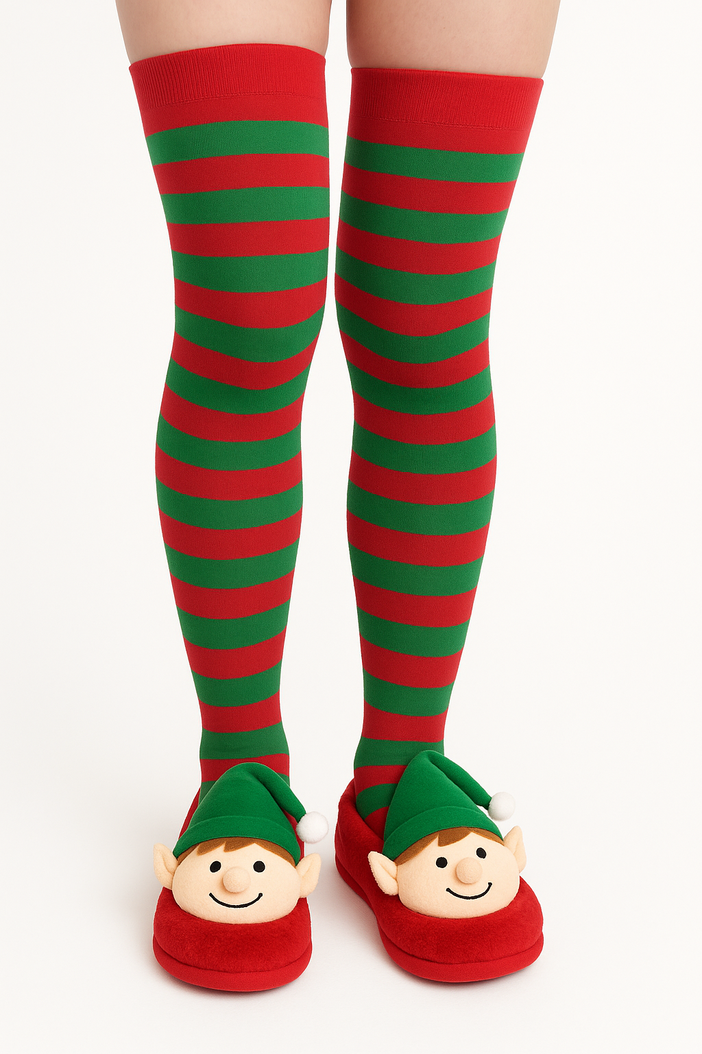 Medias Navidad Mujer Algodón Moda Rayado Verde con Rojo