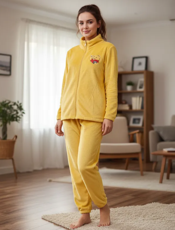 Pijama Afelpada Dama Moda Calientitas Polar Pantalón Y Suéter Diseño De Winnie Pooh