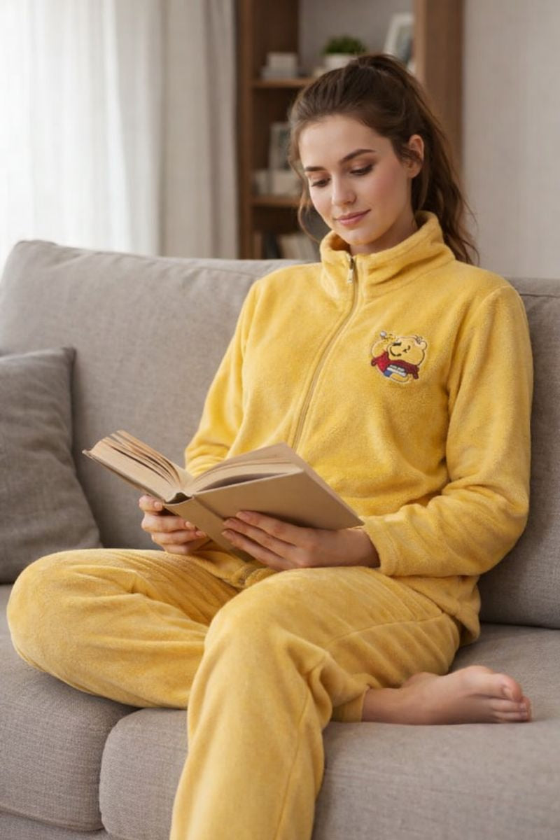 Pijama Afelpada Dama Moda Calientitas Polar Pantalón Y Suéter Diseño De Winnie Pooh